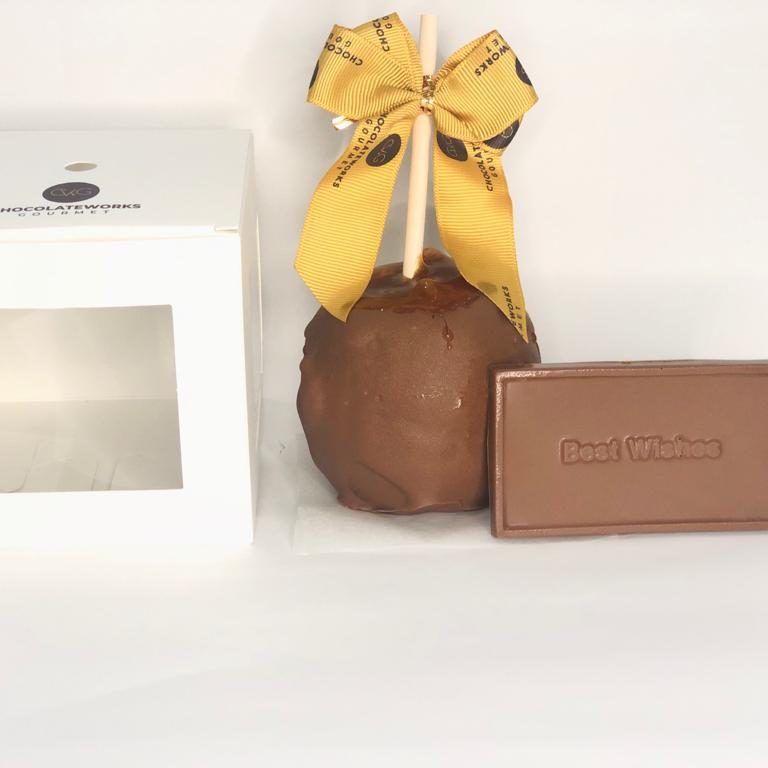 Caramel Apple Dipped in Chocolate with Best Wishes