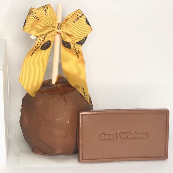 Caramel Apple Dipped in Chocolate with Best Wishes