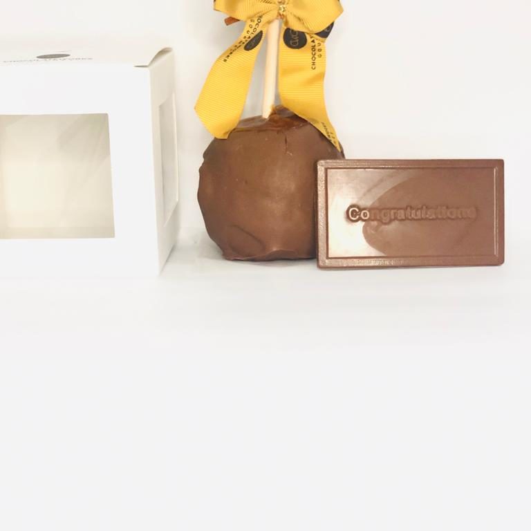 Caramel Apple Dipped in Chocolate with Congratulations