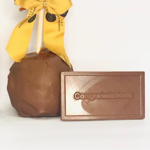 Caramel Apple Dipped in Chocolate with Congratulations
