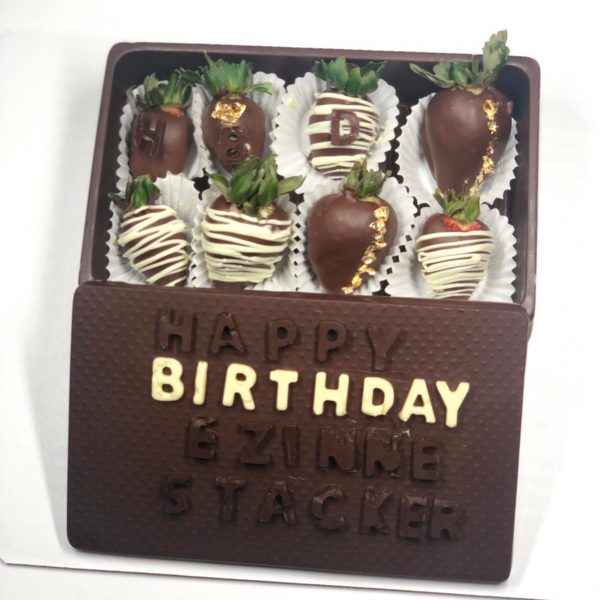 7.5" rectangular box filled with up to 8 choc dipped strawberries- Customized