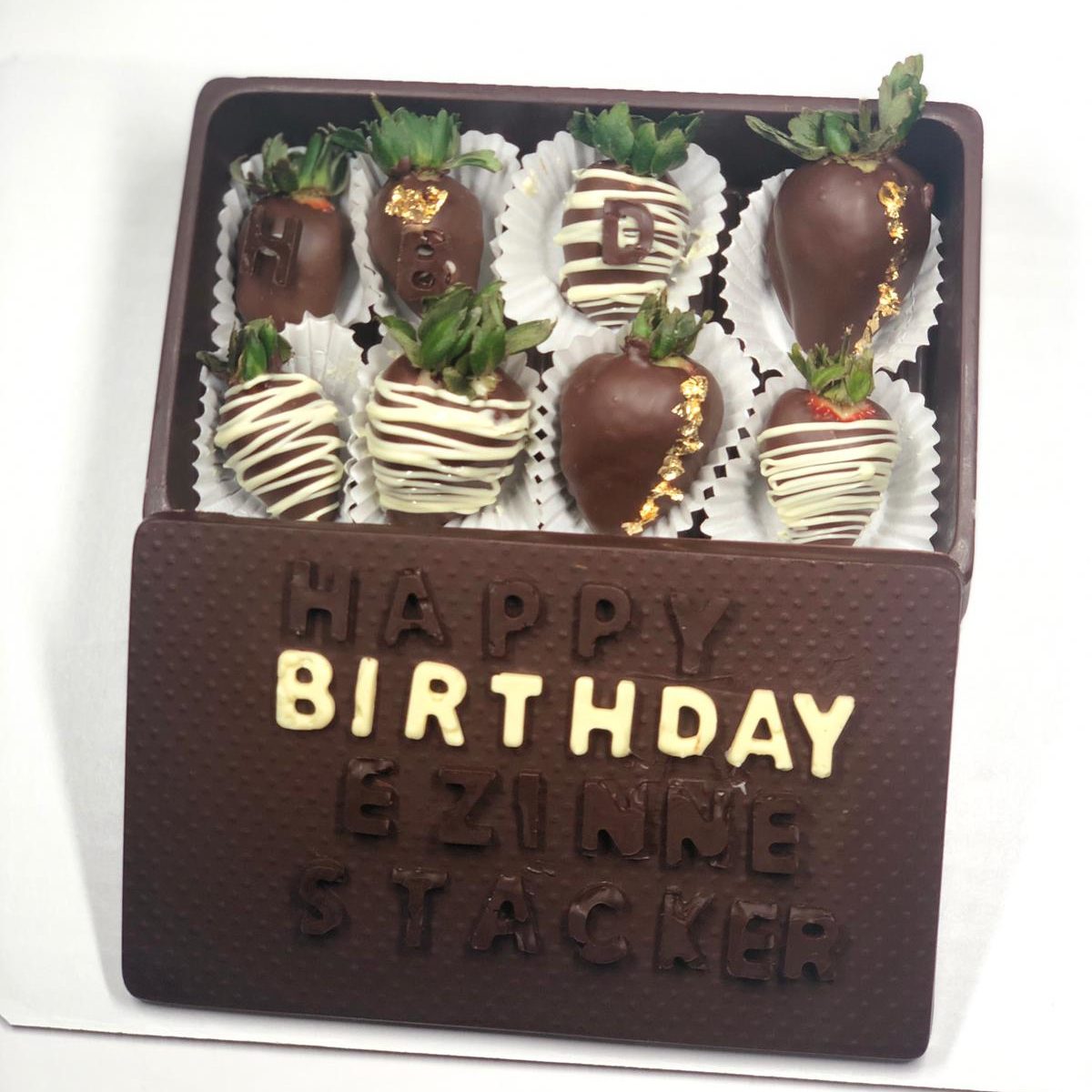 7.5" rectangular box filled with up to 8 choc dipped strawberries- Customized